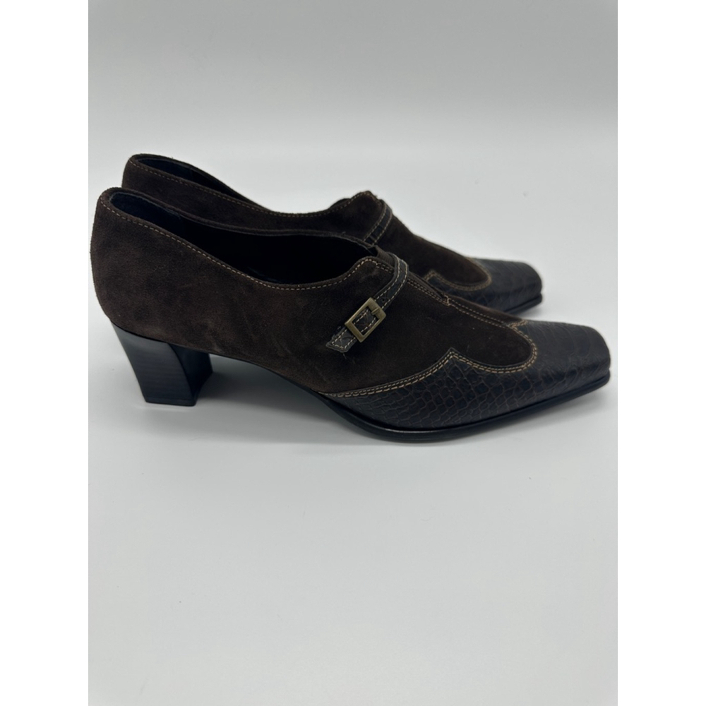 Dorndorf Y2K Brown Suede Croc Monk Strap Square Toe Heels 7.5 - Picture 9 of 9